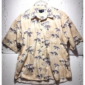 Keeler Bay Shirt Mens Large Beige Plant Print Short Sleeve Collared Button Up